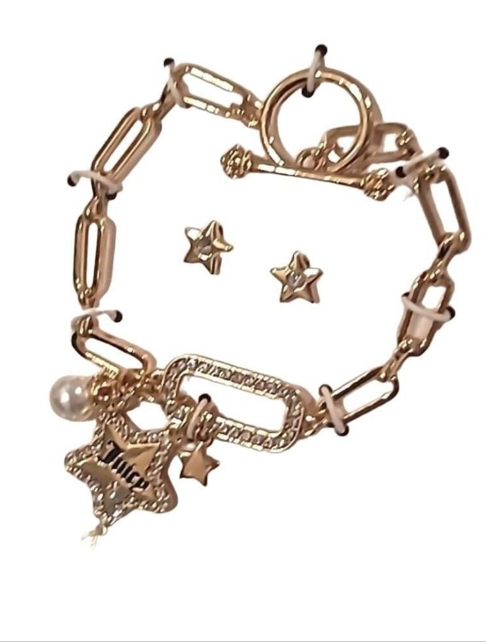 🧚‍♀️Juicy Couture Gold-Tone Star Charm Toggle Bracelet & Earring Set NIB